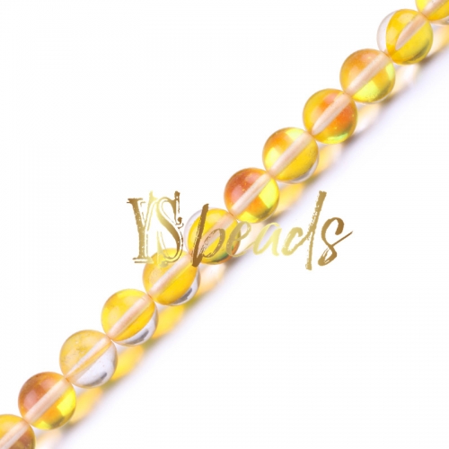 Yellow Synthetic Moonstone Glass Round Beads, 6-12mm
