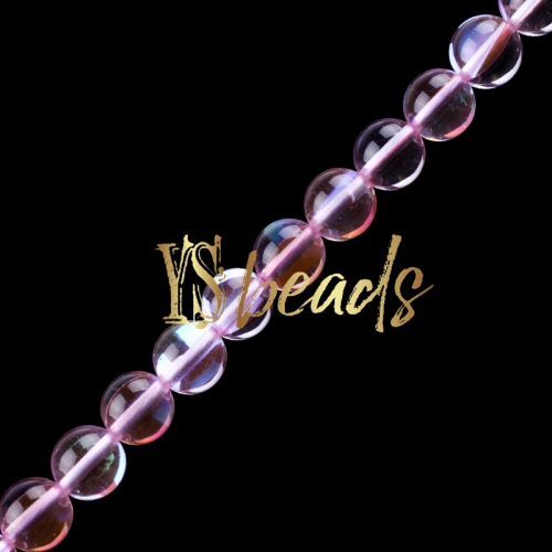 Light Pink Synthetic Moonstone Glass Round Beads, 6-12mm