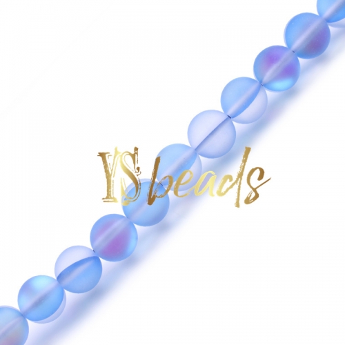 Royal Blue Synthetic Moonstone Glass Matte Round Beads, 6-12mm