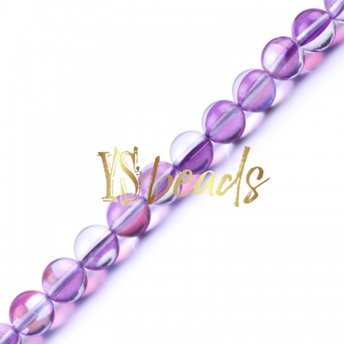 Purple Synthetic Moonstone Glass Round Beads, 6-12mm