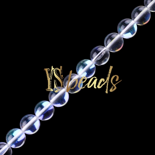White Synthetic Moonstone Glass Round Beads, 6-12mm