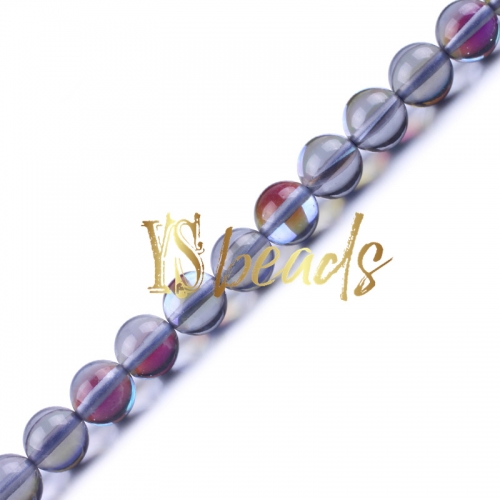 Grey Synthetic Moonstone Glass Round Beads, 6-12mm