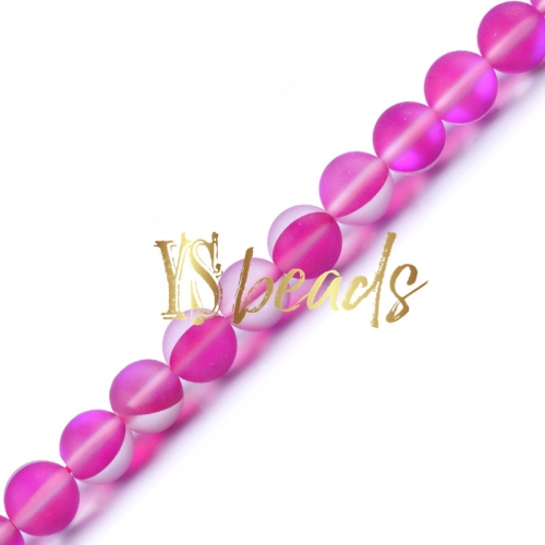 Rose Red Synthetic Moonstone Glass Matte Round Beads, 6-12mm