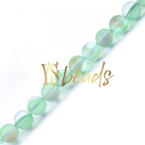 Green Synthetic Moonstone Glass Matte Round Beads, 6-12mm