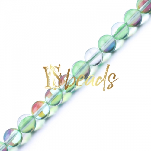 Green Synthetic Moonstone Glass Round Beads, 6-12mm