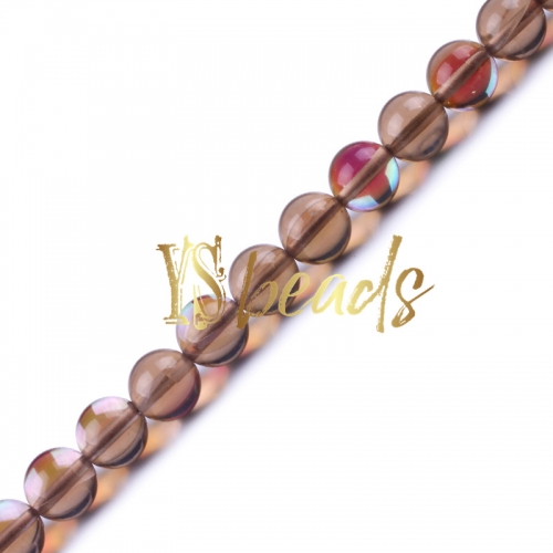 Coffee Synthetic Moonstone Glass Round Beads, 6-12mm