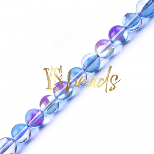 Royal Blue Synthetic Moonstone Glass Round Beads, 6-12mm