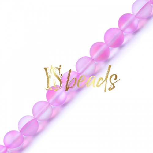 Pink Synthetic Moonstone Glass Matte Round Beads, 6-12mm
