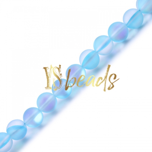 Lake Blue Synthetic Moonstone Glass Matte Round Beads, 6-12mm