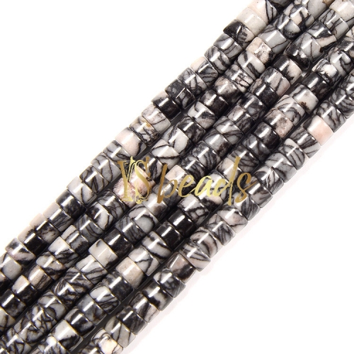 Black Network Jasper Heshi Wheel Beads, Approx 2x4mm