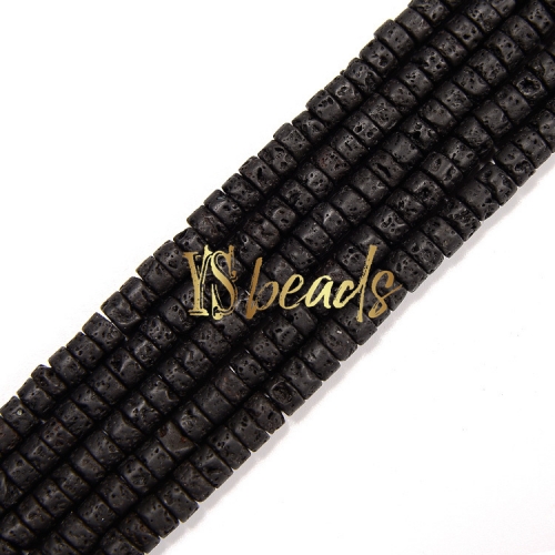 Black Lava Heshi Wheel Beads, Approx 2x4mm