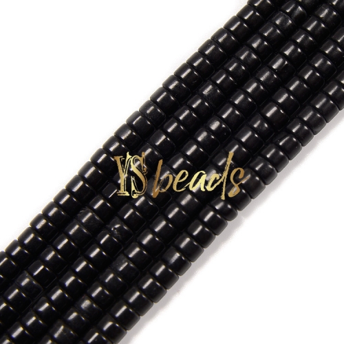 Black Stone Heshi Wheel Beads, Approx 2x4mm