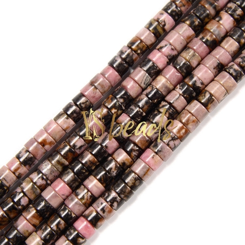 Black Vein Rhodonite Heshi Wheel Beads, 2x4mm-3x6mm