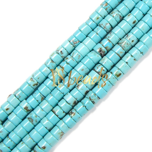 Dyed Blue Turquoise Heshi Wheel Beads, 2x4mm-3x6mm