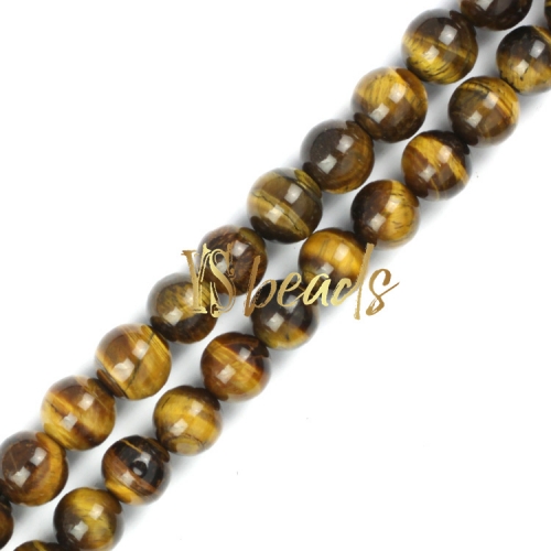 B Grade Yellow/Brown Tiger Eye Plain Rounds, Approx 4-16mm