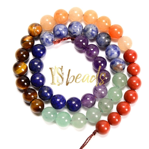 Miexed Gemstone 7 Chakra Plain Rounds, Approx 4-12mm
