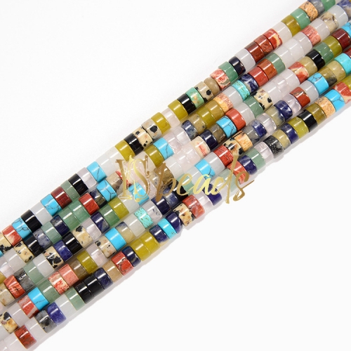 Mixed Gemstones Heshi Wheel Beads, 2x4mm-3x6mm