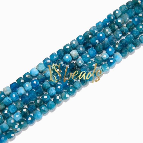 Blue Apatite Faceted Cubes, Approx 4mm
