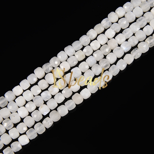 White Moonstone Faceted Cubes, Approx 4mm