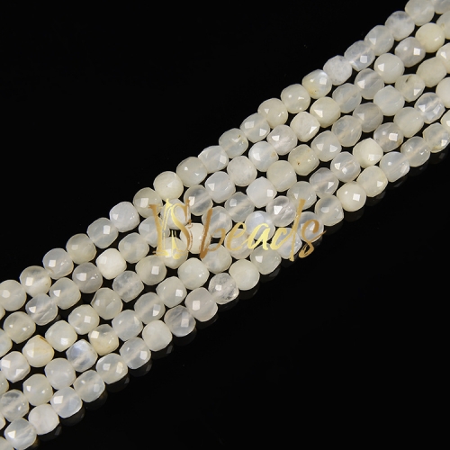 Grey Moonstone Faceted Cubes, Approx 4mm