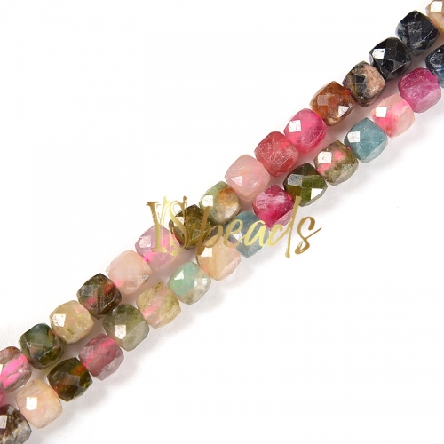 Mixed Color Tourmaline Faceted Cubes, Approx 4mm
