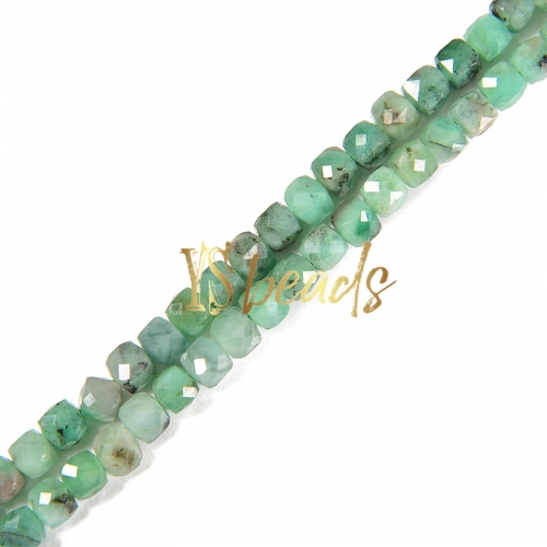 Emerald Faceted Cubes, Approx 4mm