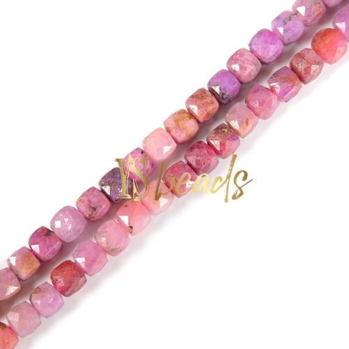 Ruby Faceted Cubes, Approx 4mm