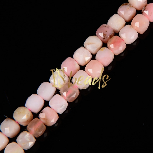 Pink Opal Faceted Cubes, Approx 4mm