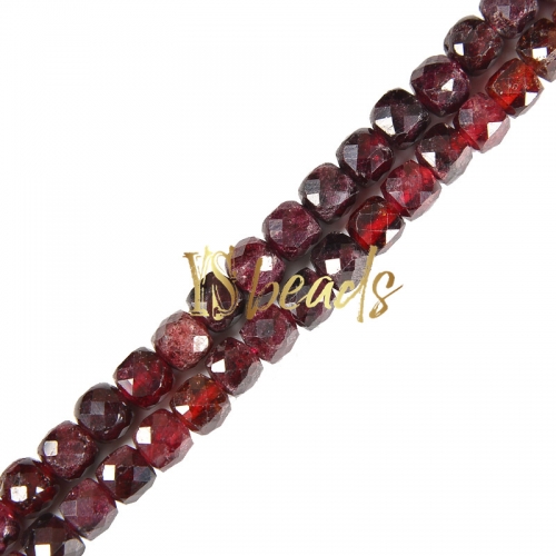 Garnet Faceted Cubes, Approx 4mm
