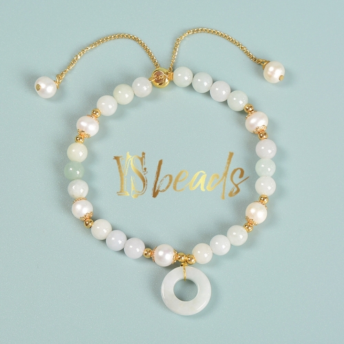 Mixed Stones (Burma Jadeite, Pearls) Adjustable Bracelet, Approx 6mm
