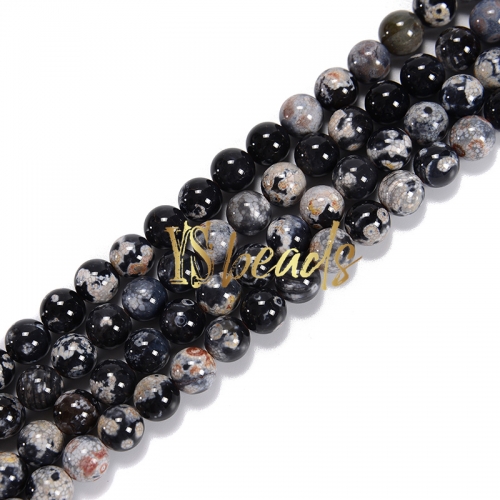 White Spot Black Agate Plain Rounds, 6-12mm