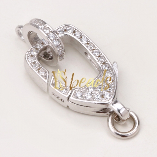 Rhodium Plated 925 Sterling Silver CZ Clasp, Approx 11x19mm
