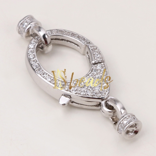Rhodium Plated 925 Sterling Silver CZ Clasp, Approx 13x21mm