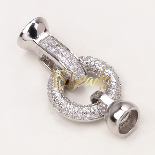 Rhodium Plated 925 Sterling Silver CZ Clasp, Approx 14mm