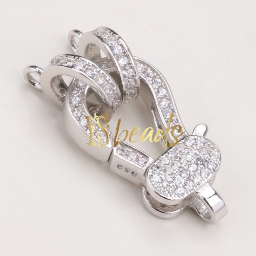 Rhodium Plated 925 Sterling Silver CZ Clasp, Approx 11x18mm