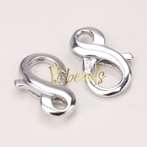 Rhodium Plated 925 Sterling Silver 8 Shape Clasp, Approx 9x15mm