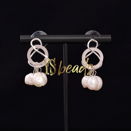 White Freshwater Pearls Rice Bead Earring, Approx 8-9mm