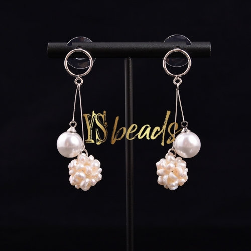 Shell&Pearl Long Earring, Approx 10&12mm