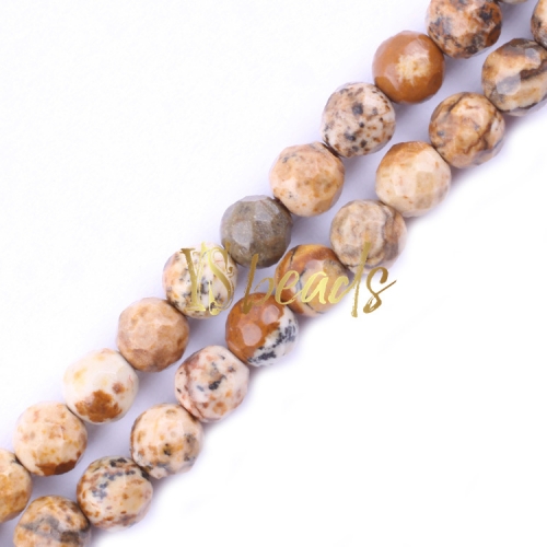 Picture Jasper Faceted Rounds, Approx 2-3mm