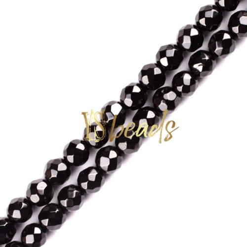 Black Agate Faceted Rounds, Approx 2-3mm