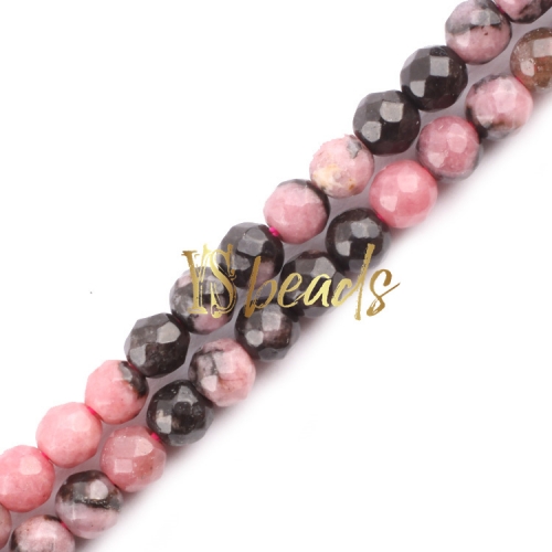 Black Vein Rhodochrosite Faceted Rounds, Approx 2-3mm