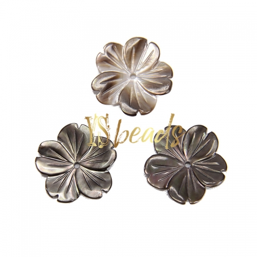 Black Shell Flower Beads, Approx 14mm