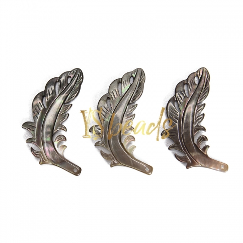 Black Shell Leaf Beads, Approx 14x39mm