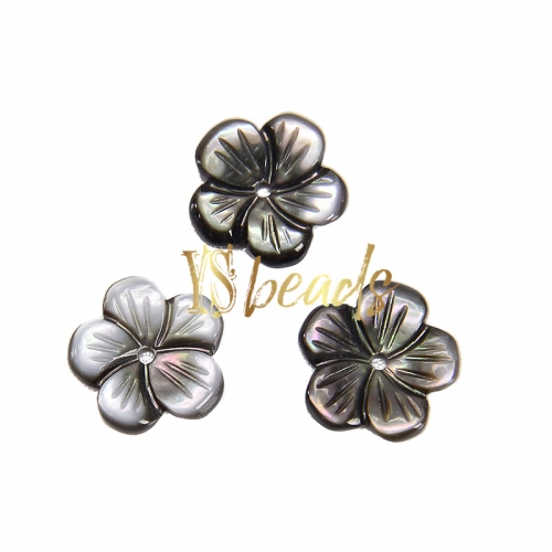 Black Shell Flower Beads, Approx 10mm