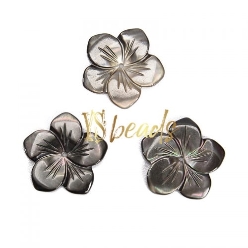 Black Shell Flower Beads, Approx 19mm