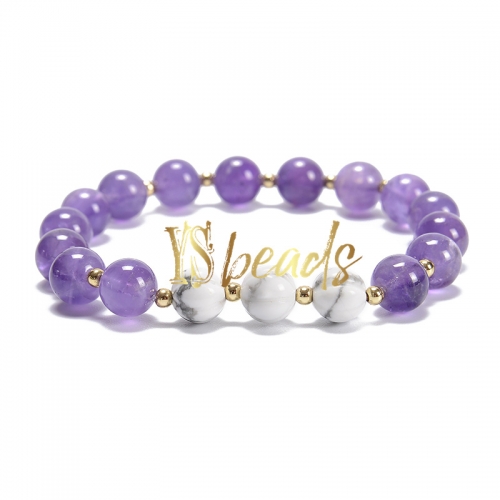 Amethyst 8mm Round Bracelet with Howlite