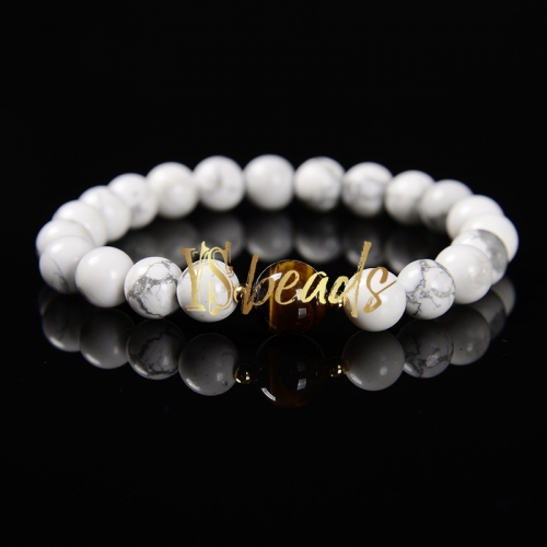 Howlite 8mm Round Bracelet with 10mm A Grade Tiger Eye