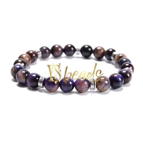 Purple Tger Eye Round Bracelet with Hematite Slices, Approx 8mm