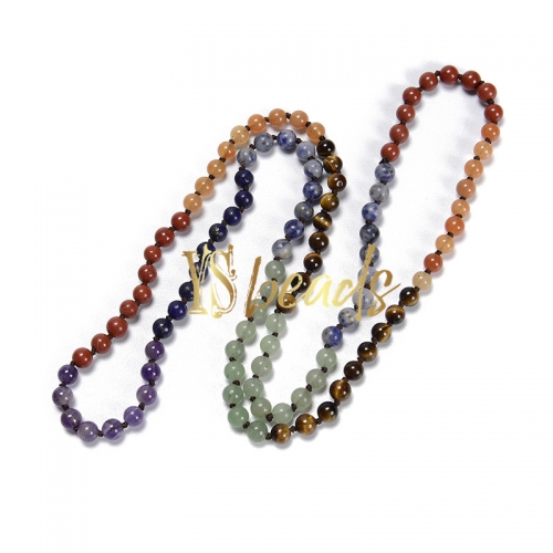 Chakra 6mm Round Knotted Mala Necklace
