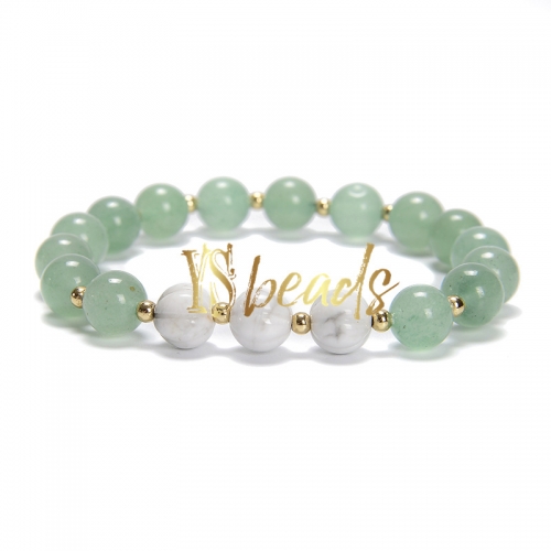 Green Aventurine 8mm Round Bracelet with Howlite